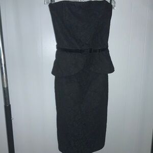 White House Black Market brocade strapless peplum dress Sz 6 belt strap loops